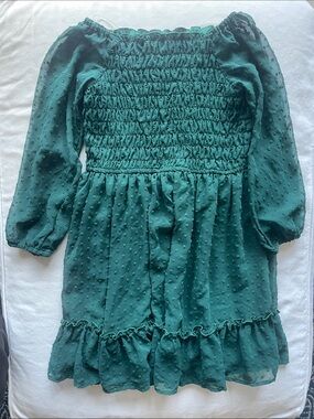 AVA & YELLY Girls Size 8 Girls Emerald Green Swiss Dot Smocked Dress